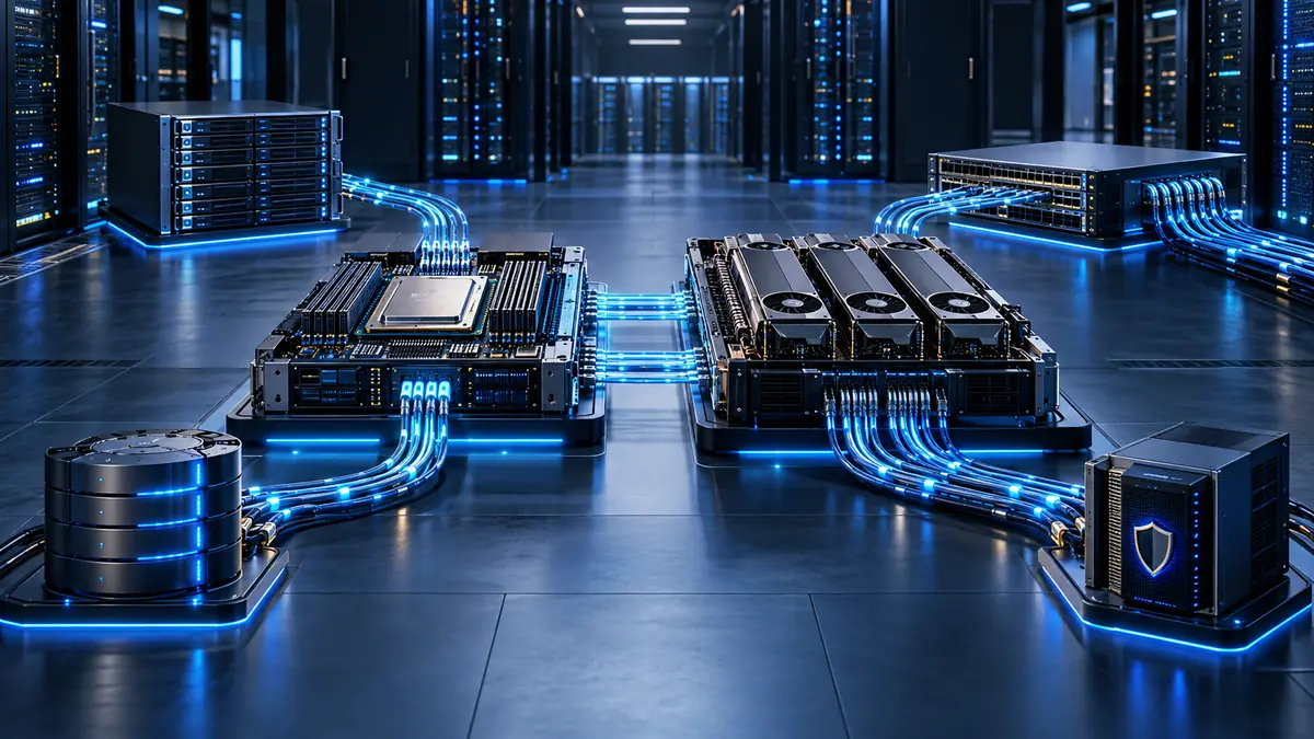 Processeur CPU et accélérateurs GPU reliés au stockage, au réseau et à la sécurité dans un centre de données